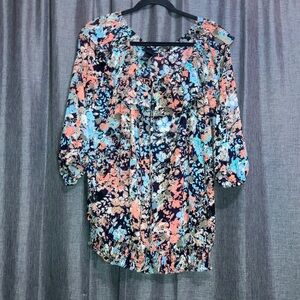 Lane Bryant Coral and Teal Floral Blouse